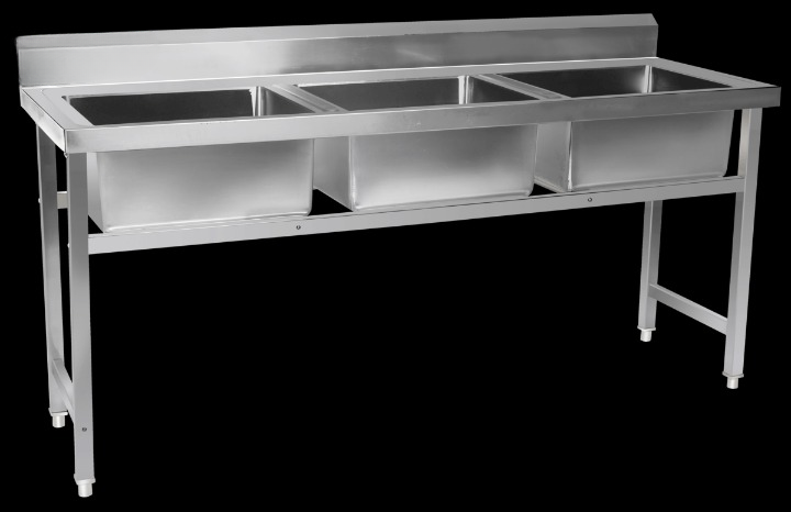 Ss Three Sink Unit With Splash-back