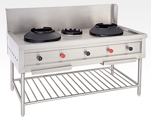 Two + One Burner Chinese Gas Range With 15 Splash-back