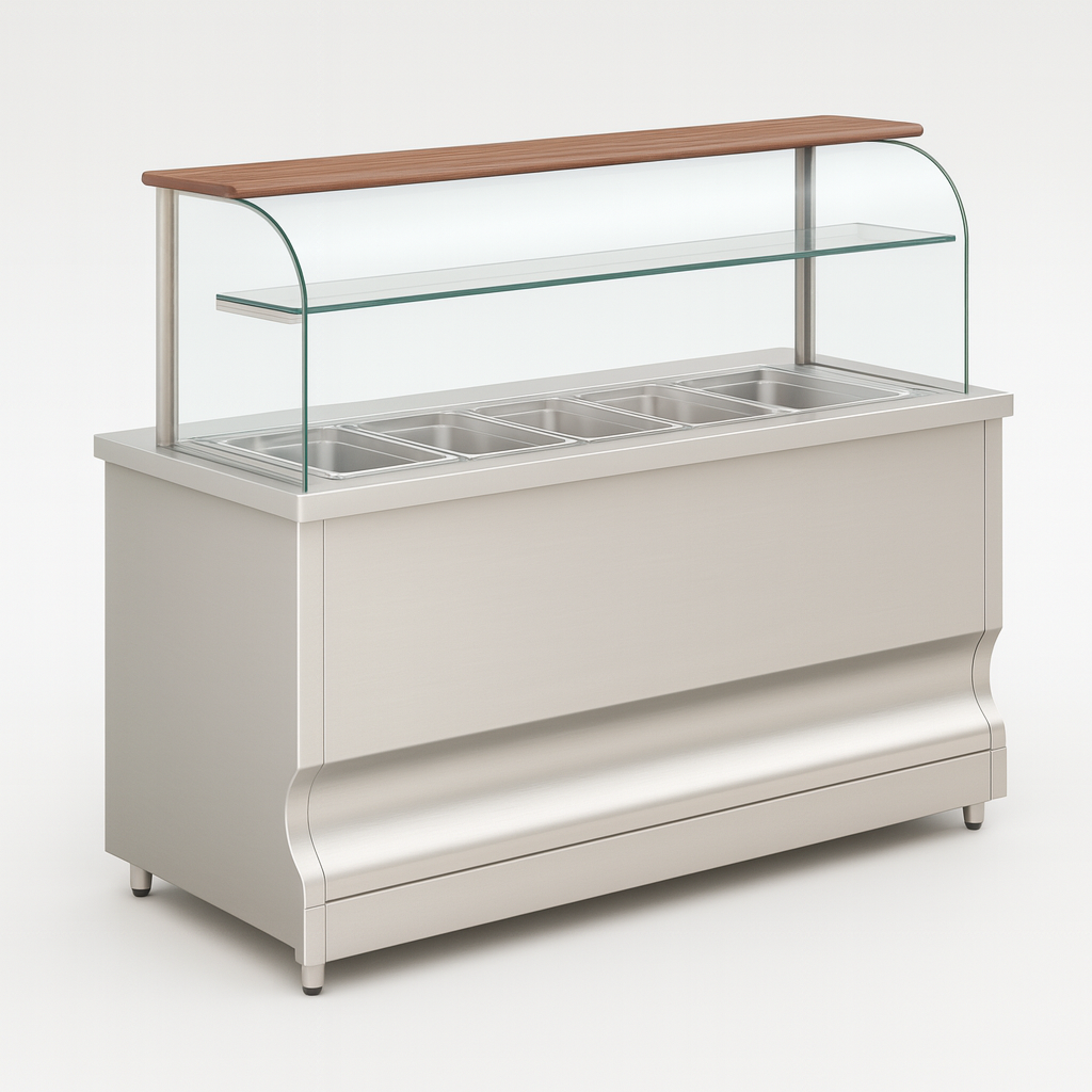 Stainless Steel Food Display Counter with Glass Shelf